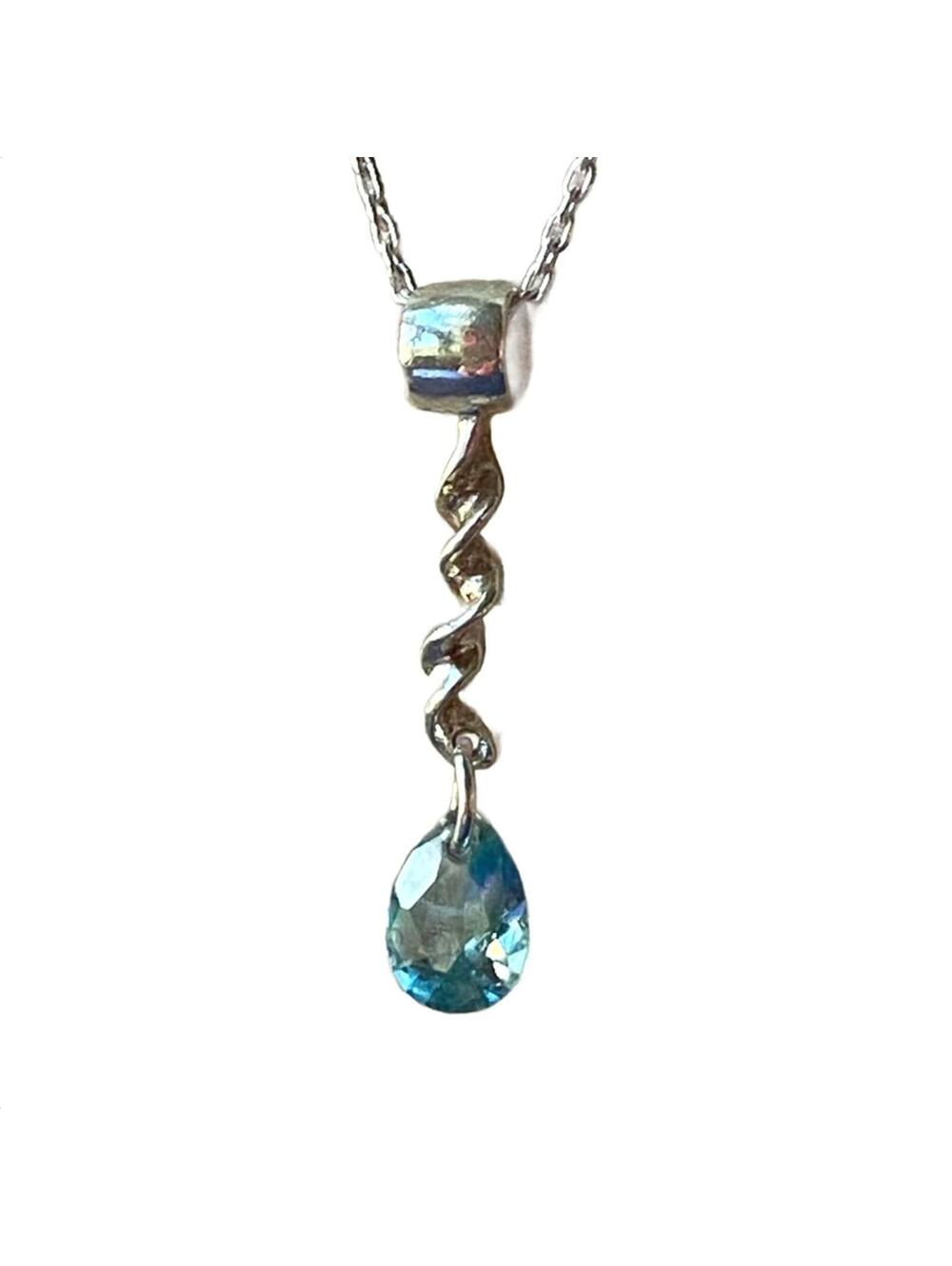 925 Sterling Silver Teardrop Aquamarine Pendant Necklace